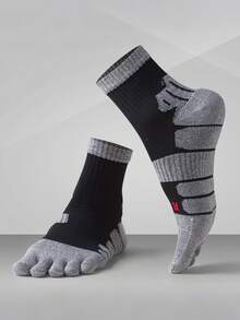 1/3 Pairs Men's Color Block Towel Bottom Non-Slip Breathable Five Finger Socks, Suitable For Outdoor, Fitness, Running, Sports - Multicolor - View 2