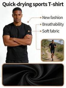 6-Piece Unisex Solid Color T-Shirt Set Neutral Casual Short-Sleeve Crew Neck Style 100% Polyester Fiber Soft And Cute Tops Comfortable And Breathable Essential For Outings And Sports, Gifts For Boyfriend. Butfits For Men, Camiseta Para Hombre. - 黑色 - 查看 3