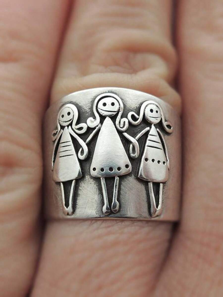 Cincin Pasangan Tembaga Buatan Tangan Antik, Cincin Kenangan, Cincin Hadiah, Cincin Pernikahan Bohemian - Perak - View 1