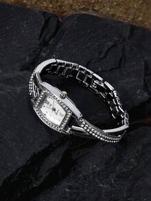 Opalesca 1件装女士玫瑰金简约合金手链腕表，优雅方形表盘，时尚白色指针，休闲别致，镶嵌水钻表盘，奢华石英表，适合日常佩戴、派对、通勤和旅行。 - 均碼 - 查看 3