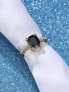 1枚闪亮黑色水晶锆石戒指，时尚优雅，高端女士新娘婚礼奢华个性化珠宝配饰 - 戒指 - 查看 16