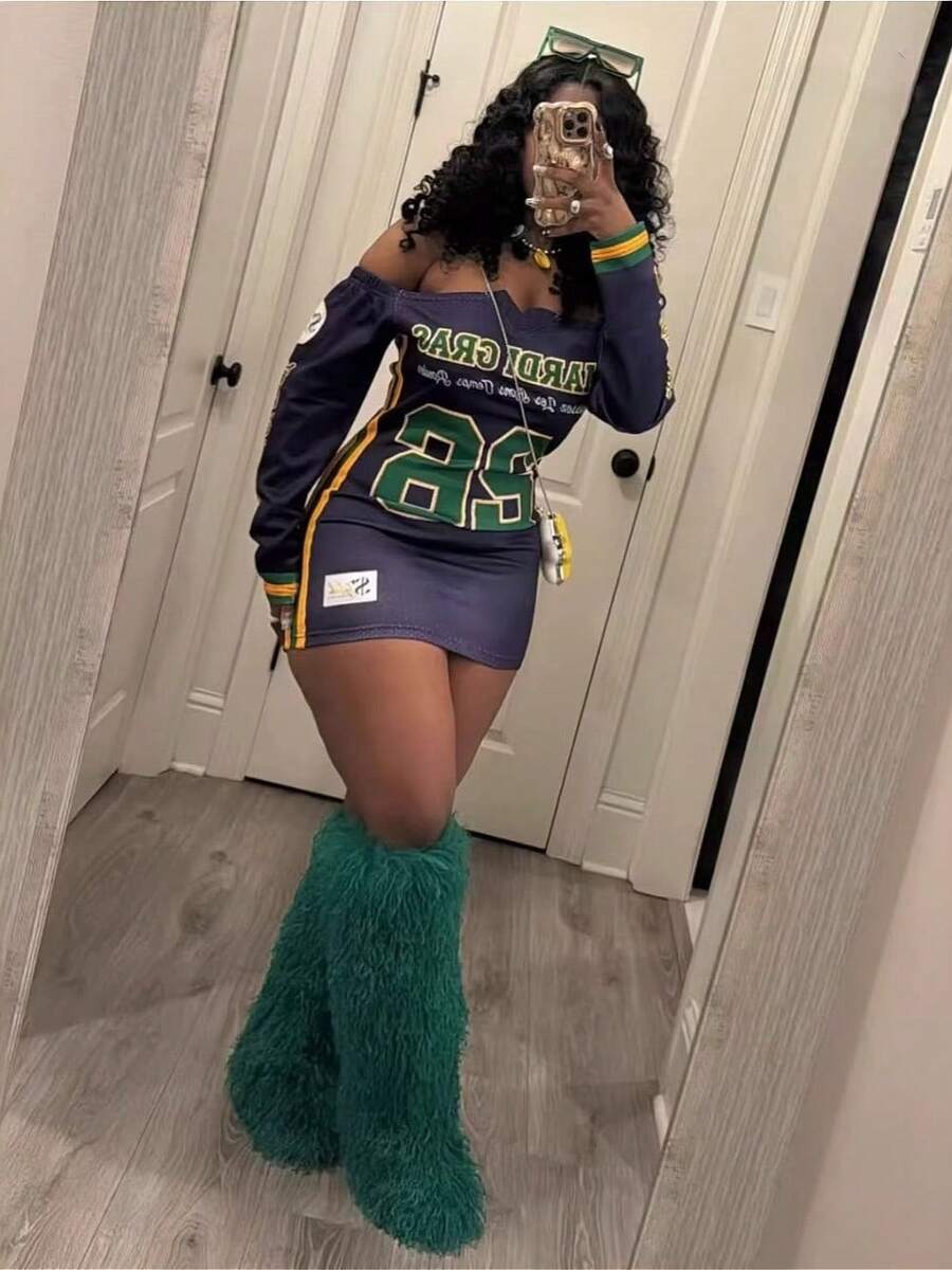 Women's Fashion Sexy Dew Sports Dress Letter Print Tube Top Skirt - 紫色 - 查看 1