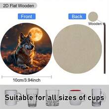 6pcs Wooden Wolf Coffee Cup Coasters, Suitable For Home, Cafe, Afternoon Tea, Theme Party Decoration, Car And Racing Cup, Unique Gift Set, Desktop Decor, Home Decor, Party Favor, Birthday Gift, Holiday Gift, For Family, Lover, Friends, Colleagues, Available In 1 Set, 2 Sets Or 3 Sets - Multicolor - View 5