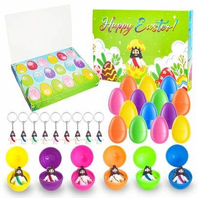 24-120pcs Mini Jesus Key Chains, Jesus Loves You Mini Jesus Figurines, Suitable As Church Baptism Gifts, Easter Egg Fillers, Etc. Twist-Open Easter Egg Surprise Boxes, Easter Party Favors, Classroom Souvenirs.