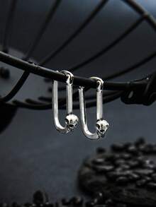2pcs Men's Retro Punk Skull Earrings, Fashion Jewelry Gift For Wedding, Engagement, Party - Silver - View 7