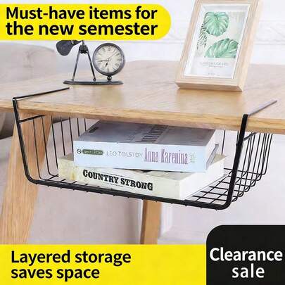 Estantería de almacenamiento para cocina y escritorio, cesta colgante de gabinete para dormitorio, estantería colgante debajo del gabinete, instalación sin taladro