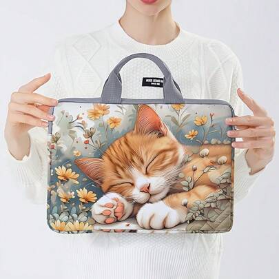 Plants Pattern Printed Laptop Bag, Computer Cloth Cover Accessories, Soft Laptop Bag, Soft Computer Cover, Notebook Cover, Tablet Leather Bag, Laptop Zipper Computer Cover, Best Choice For School, Business And Office Gifts, Portable Digital Storage Bag Back To School ,School Supplies,Shop Back To School