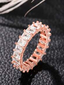 1 chiếc nhẫn đá Cubic Zirconia tuyệt đẹp dành cho nữ, thích hợp làm quà tặng Ngày Valentine, đám cưới, kỷ niệm hoặc trang sức dự tiệc. - Hoa hồng vàng - Xem 3