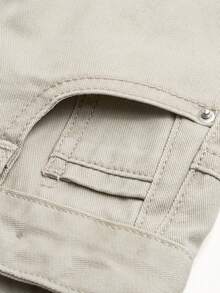 Celana Jeans Denim Gaya Jalanan Young Boy, Warna Medium Wash, Pinggang Dapat Diatur, dan Efek Lusuh. - Krem - View 5