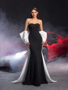 Faeriesty Elegant Strapless Mermaid Wedding Dress With Large Bow - Sophisticated And Fashionable Design, Ideal For Luxury Weddings, Red Carpet Events, Bridal Photoshoots, And Romantic Galas - Black - View 6