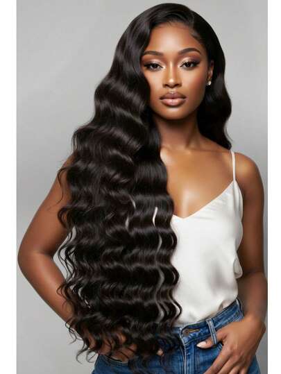 Eulisi 13x4 透明蕾丝前假发，真人发深波浪蕾丝假发，预先拔毛并带有婴儿绒毛，150% 密度，自然发际线和颜色，女士款