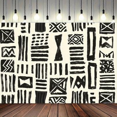 1件波西米亚非洲泥布壁挂，黑白几何图案，适合客厅、卧室、派对和乔迁装饰，四季皆宜的非洲家居装饰，纺织品。
