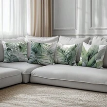 4件套简约热带叶子龟叶图案抱枕套，单面印花桃绒面料，45*45厘米/18*18英寸，适用于房间装饰、现代简约沙发客厅装饰、礼品、派对装饰 - 彩色 - 查看 9