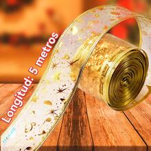 Listón Navideño Dorado Transparente con Motivos Navideños 5 METROS - Multicolor - Ver 2