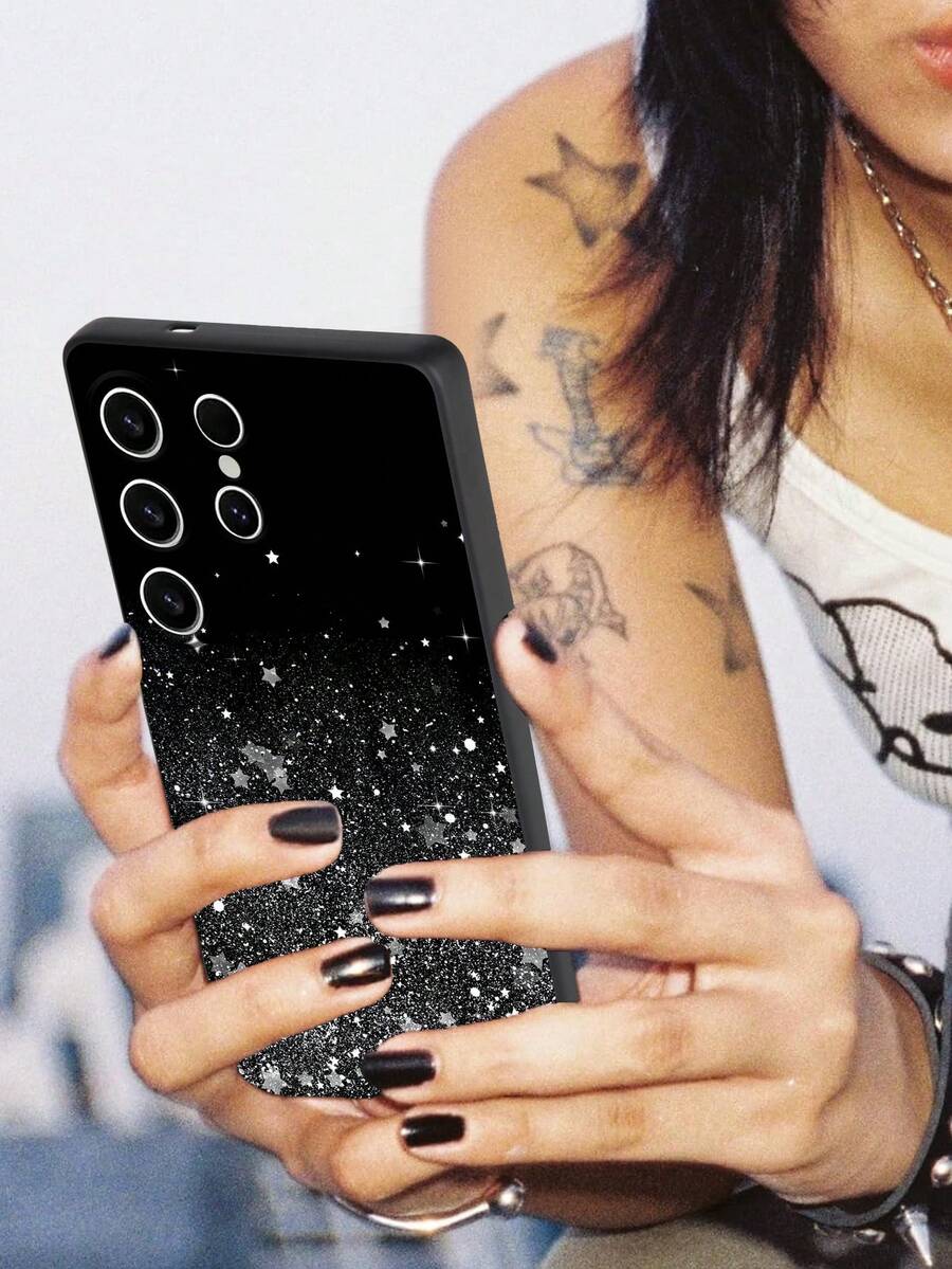 1pc Fashionable Leopard Print Shockproof Anti-Slip Black Phone Case Compatible With IPhone17, Galaxy A04e/A05s/A13/A14/A15/A34/A35/A50/A52/A53/A54/S21/S22/S23/S24/S25/S25Ultra/S26/S26ULTRA/S26+, 6A/7A/8A/9/9a/9pro - Black - View 1