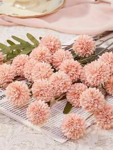 1/3支人造绒面菊花、蒲公英、绣球花束摆件，仿真花茎，适用于DIY花束、婚礼装饰、花园派对、婴儿派对、门廊、家居桌面装饰 - 多色 - 查看 6