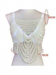 ZHENGHEN Beaded Vest In Street Style, Tassel Design Luxury Body Chain, Suitable For Women, Festival Party Rave Accessories - White - View 4