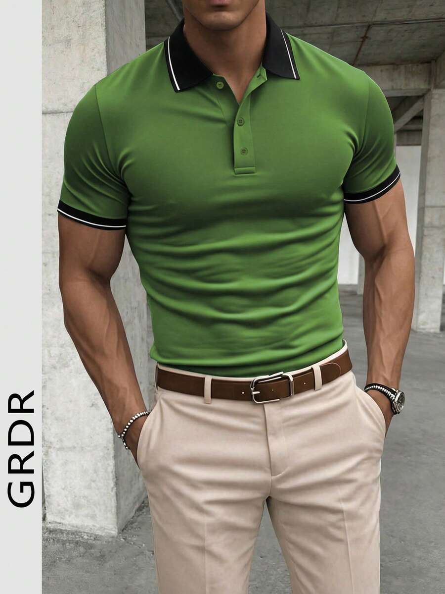 GRDR 男士休闲纯色短袖 Polo 衫，夏季