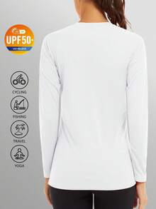 KEFITEVD UPF50+ Women's UV Shirts Rash Guard Long Sleeve Outdoor Skin Protection T-Shirts Hiking Fishing Workout Rashguard - Blanco - Ver 2