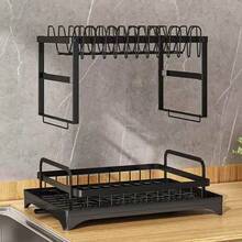 1pc Dish Drying Rack, Space-Saving Dish Rack, Kitchen Counter Dish Rack, Stainless Steel Kitchen Dish Drying Rack With Utensil Holder, Drying Rack For Bowls, Plates, Knives, Spoons And Forks - Black - View 5