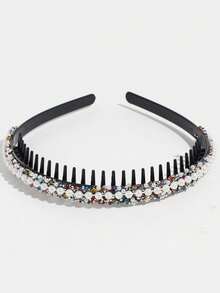 1pc Women's Fashionable Versatile Faux Pearl & Rhinestone Embellished Hair Hoop, Suitable For Daily Wear - Multicolor - View 6