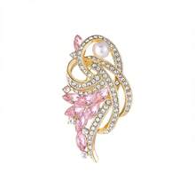 1pc Elegant Personalized Pink Crystal Brooch, Alloy Rhinestone Niche Design Clothing Pin, High-End Suit Lapel Pin - Yellow Gold - View 7