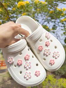 12pcs Cherry Blossom Accessory Set, Detachable DIY Decoration, Suitable For Mary Jane Shoes, Sandals And Slippers, Beach Shoes, Holiday Gift - Multicolor - View 3