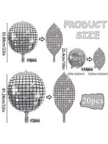 20 quả bóng bay hình cầu disco nhiều kích cỡ - Bóng bay disco 4D cỡ lớn 32", 22", 10" hỗn hợp, màu bạc ánh kim lấp lánh, thích hợp trang trí tiệc sinh nhật chủ đề disco thập niên 70 và 80. - Nhiều màu - Xem 3