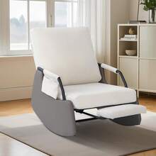 Rocking Recliner Chair for Adults, Modern Upholstered Plush Seating Glider Recliner Chair with Side Pocket, Three Levels of Adjustment, Modern Nursery Accent Sofa Chairs, White - Blanco - Ver 1
