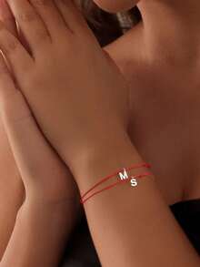 1条S925纯银红色绳编手链，饰有26个A-Z字母，情侣手链，男士礼物 - 銀色 - 查看 6