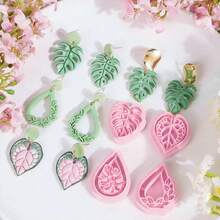 1/10Pcs Tropical Leaf Polymer Clay Cutters, Pastel Pink Monstera Shapes, Craft Tools For DIY Earrings Boho Jewelry Spring Handmade Gifts - Pink - View 3