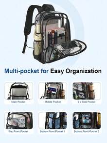 17in Clear Backpack, Transparent Backpack Set With Accessories, School Bag For Teen Girls Clear Laptop Bags For Elementary High School Travel Daypacks,See Through School Backpack Bookbag Back Pack Fits 15.6 Inch Laptop For Women Work Travel Sport - 黑色 - 查看 6