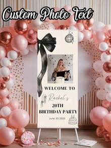 1pc - Customized Birthday Banner, Personalized Photo & Text Poster, Birthday Party Welcome Sign, Birthday Party Welcome Template, Customized Gift, Flag, Banner For Outdoor Events, Entrance, Corridor, Decor Background - Multicolor - View 3