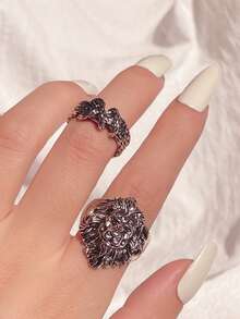 2件套时尚独特蛇形戒指套装（女士款） - 復古銀色 - 查看 2