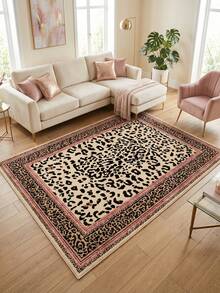 1PC Leopard Print Area Rug, Black And White With Rice Gold Tones, Rectangular Decorative Carpet For Living Room And Bedroom - A - View 8