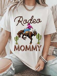 100% Algodón Maija Camiseta de Mujer Rodeo Mamá Combinando Familia Western Rodeo Cumpleaños Camiseta de Vaquero de Manga Corta Cuello Redondo Top Casual para Verano y , Ropa de Mujer - Blanco - Ver 1