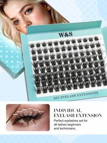 Waloshow 8 Rows 96pcs Mixed Segment Fluffy Blue Paper Box Densely Curled 3D Voluminous Single Cluster False Eyelashes Pre-Curled Fan Customized Crimped Natural False Eyelashes For Eye Extension - Black - View 5