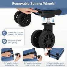 Maleta de cabina de 15 pulgadas 40x30x20 cm, equipaje bajo el asiento, carcasa rígida de ABS/PC, 4 ruedas giratorias de 360° extraíbles, cerradura de 3 dígitos, carrito de viaje ligero y pequeño para vacaciones de Navidad y Año Nuevo, viajes en solitario, escapadas de fin de semana a la ciudad, viajes de negocios, mujer, hombre - Azul marino + negro - Ver 10