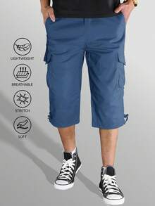KEFITEVD Mens 3/4 Length Cargo Work Pants Cotton Twill Outdoor Hiking Shorts Ripstop Pants - Blue Gray - View 4