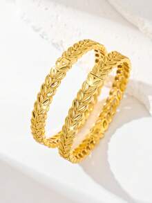 2pcs/Set Classic Luxury Gold Bangle Bracelets - 4 Styles Available For Women - Yellow Gold - View 10