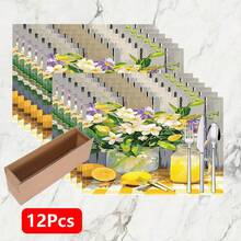 1pc/4pcs/6pcs Lemon Pattern Printed Linen Placemats, Suitable For Dining Table, All Season Decor, Modern Washable Table Mats, Room Decor, Coasters, Kitchen Dining Mats, Indoor Outdoor Party Decoration, Home Decor, Ideal Gift - Multicolor - View 14