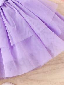 2pcs Baby Girls Cute Mesh Rose Flower Camisole Top And Princess Mini Skirt Set, Summer - Purple - View 4