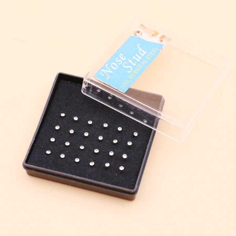24pcs Stainless Steel Rhinestone Nose Studs/Rings For Women - White Rhinestones - View 1