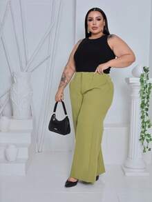Plus Size Wide-Leg Pants In Tailored Fabric, New Fashion. - 綠酪梨 - 查看 3