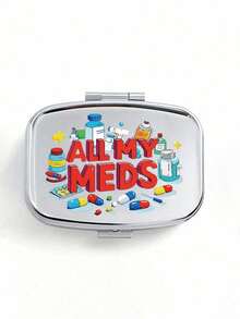 Cute Pill Bottle Letter Series Pattern Double-Layer Portable Pill Storage Box, Square Pill Box, Portable Pill Organizer Box With Compartments, Mini Metal Storage Box For Jewelry And Pills, Travel Medicine Storage Box, Large Capacity Compartments, Weekly Medication Organizer, Suitable For Daily Medicines And Vitamins, Essential For Doctors And Nurses, Emergency Needs, Travel, Hiking First Aid, Creative Gift With Cartoon Logo - Multicolor - View 13