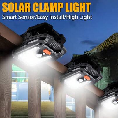 1pc Solar Sensor Clamp Light | Auto On/Off With Light & Motion Sensor, Waterproof Outdoor Wall Yard Lighting