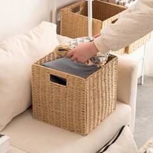 1pc/2pcs/3pcs/4pcs Hand-Woven Storage Baskets, Large-Capacity Multi-Functional Storage Baskets, Woven Cube Storage Baskets, Suitable For Living Rooms, Bedrooms, Home Storage, Kitchens, Dormitories, Offices, Storage, Cosmetic Storage Boxes, Storage Boxes, Baskets, Organization And Storage, Room Storage, Storage, Storage Boxes, Trash Cans, Gift Baskets, Gift Boxes, Gift Racks, Wall Cabinets, Home Decorations, Kitchen Accessories. - Khaki - View 7