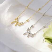 1pc Women's Vintage Minimalist Bow Pendant Necklace, Gold Chain Elegant Jewelry Suitable For Daily Wear And Parties - Multicolor - View 5