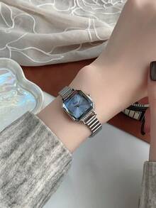 1pc Vintage Silver Stainless Steel Square Square Small Dial Women's Watch, Fashion Elegant Quartz Ladies Wrist Watch Suitable For Daily Wear. - Bạc - Xem 6