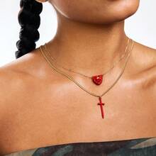 心与剑项链独特情侣项链银色镀金项链情侣首饰圣诞节和情人节礼物 - 愛心項鍊 - 查看 12